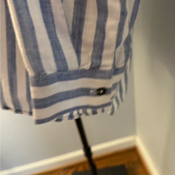 Zara Woman Denim Collection Oversized  Button Blouse Blue/White Striped - Picture 4 of 11